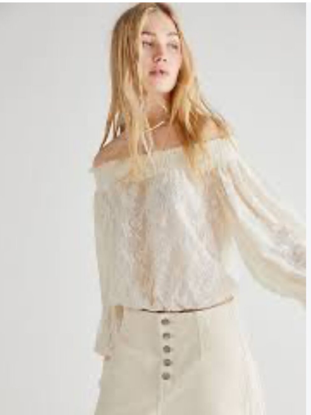 Free People Emily lace boho, romance, cottagecore balloon sleeve top M